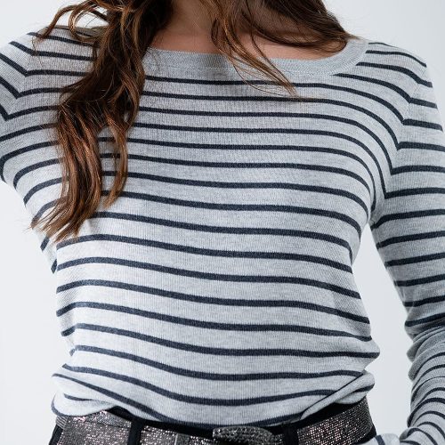 q2 women s sweater grey striped fine knit sweater with boat neck grey striped fine knit sweater with boat neck 42084491067650