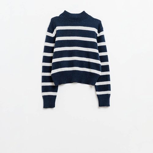 q2 women s sweater high neck striped sweater in navy and grey high neck striped sweater in navy and grey 42115309863170