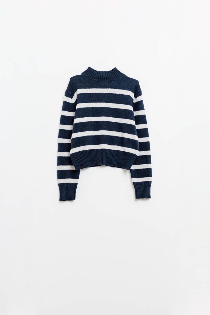 q2 women s sweater high neck striped sweater in navy and grey high neck striped sweater in navy and grey 42115309863170