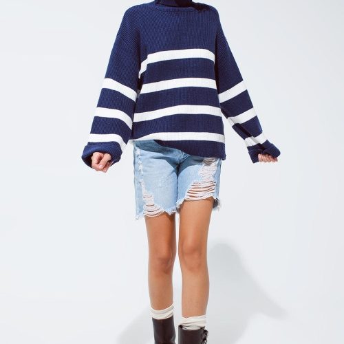 q2 women s sweater navy blue turtle neck sweater in navy with stripes navy blue turtle neck sweater in navy with stripes 39590649135362