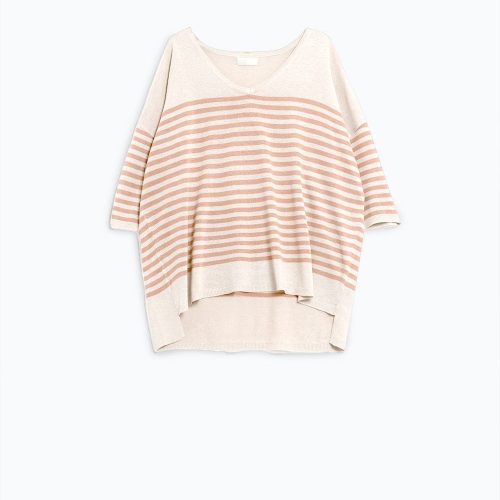 q2 women s sweater one size beige oversized beige sweater with brown stripes and v neck oversized beige sweater with brown stripes and v neck 5502902 60469 2503000221010 4089755556275