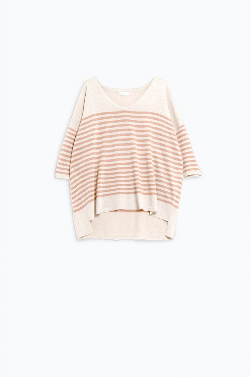 q2 women s sweater one size beige oversized beige sweater with brown stripes and v neck oversized beige sweater with brown stripes and v neck 5502902 60469 2503000221010 4089755556275