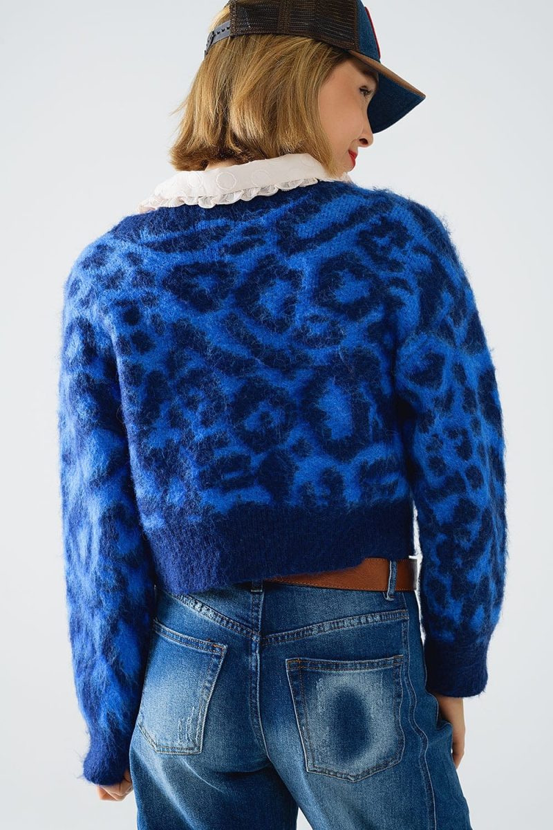 q2 women s sweater one size blue blue leopard print cardigan made of knitted fabric with wool blue leopard print cardigan made of knitted fabric with wool 1610208 63024 2610300821014 41960327414018