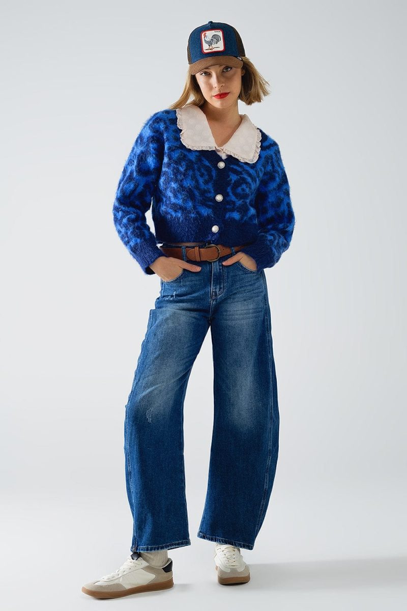 q2 women s sweater one size blue blue leopard print cardigan made of knitted fabric with wool blue leopard print cardigan made of knitted fabric with wool 1610208 63024 2610300821014 41960327446786