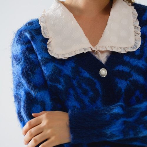 q2 women s sweater one size blue blue leopard print cardigan made of knitted fabric with wool blue leopard print cardigan made of knitted fabric with wool 1610208 63024 2610300821014 41960327479554