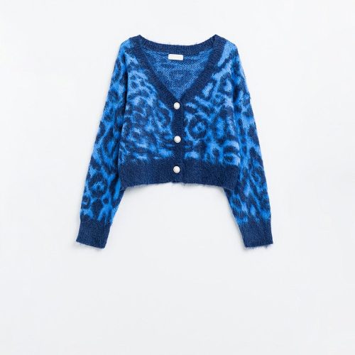 q2 women s sweater one size blue blue leopard print cardigan made of knitted fabric with wool blue leopard print cardigan made of knitted fabric with wool 1610208 63024 2610300821014 41960327545090