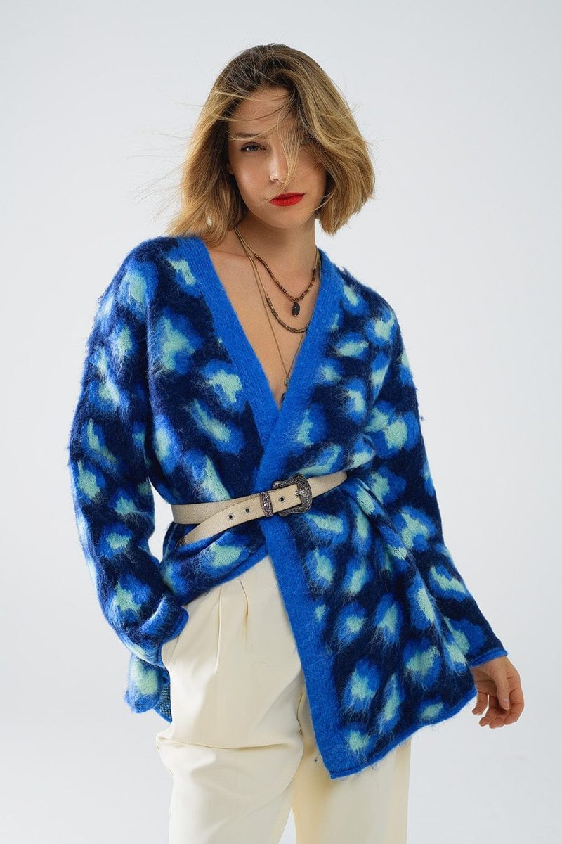 q2 women s sweater one size blue blue leopard print cardigan with wool blue leopard print cardigan with wool 1609808 63021 2610000821017 41960332919042