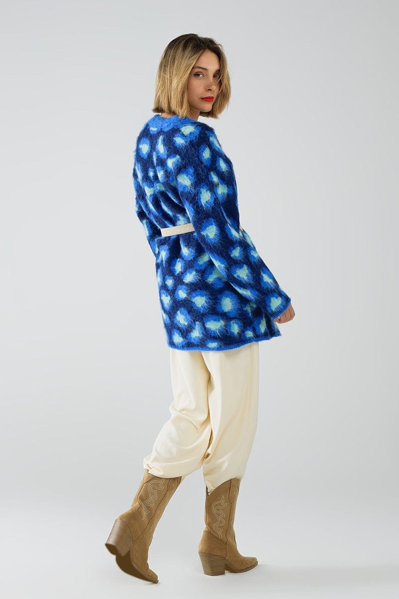 q2 women s sweater one size blue blue leopard print cardigan with wool blue leopard print cardigan with wool 1609808 63021 2610000821017 41960332951810