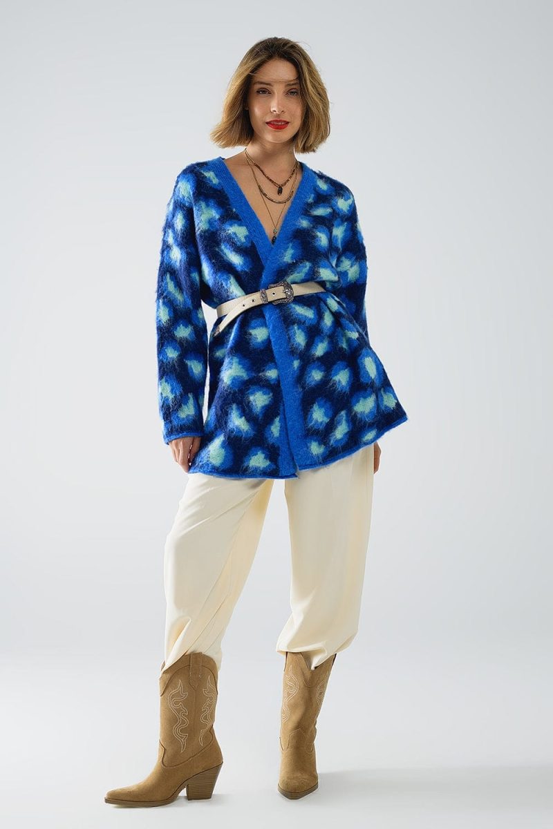 q2 women s sweater one size blue blue leopard print cardigan with wool blue leopard print cardigan with wool 1609808 63021 2610000821017 41960332984578