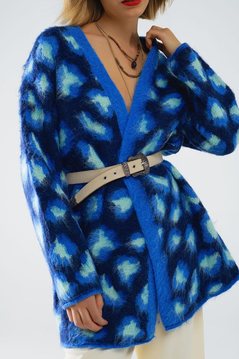 q2 women s sweater one size blue blue leopard print cardigan with wool blue leopard print cardigan with wool 1609808 63021 2610000821017 41960333017346