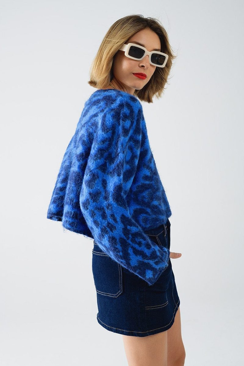 q2 women s sweater one size blue blue leopard print sweater made of knitted fabric with wool blue leopard print sweater made of knitted fabric with wool 5567146 63028 2610700821010 41960330232066