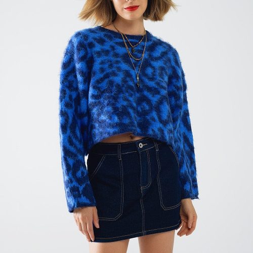 q2 women s sweater one size blue blue leopard print sweater made of knitted fabric with wool blue leopard print sweater made of knitted fabric with wool 5567146 63028 2610700821010 41960330264834