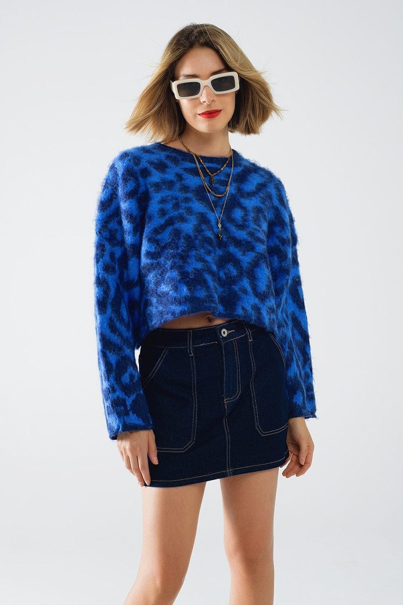 q2 women s sweater one size blue blue leopard print sweater made of knitted fabric with wool blue leopard print sweater made of knitted fabric with wool 5567146 63028 2610700821010 41960330264834