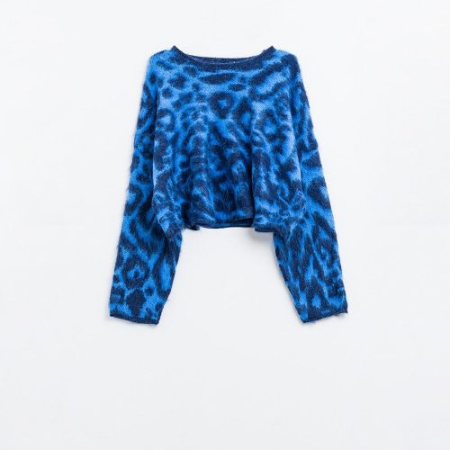 q2 women s sweater one size blue blue leopard print sweater made of knitted fabric with wool blue leopard print sweater made of knitted fabric with wool 5567146 63028 2610700821010 41960330330370