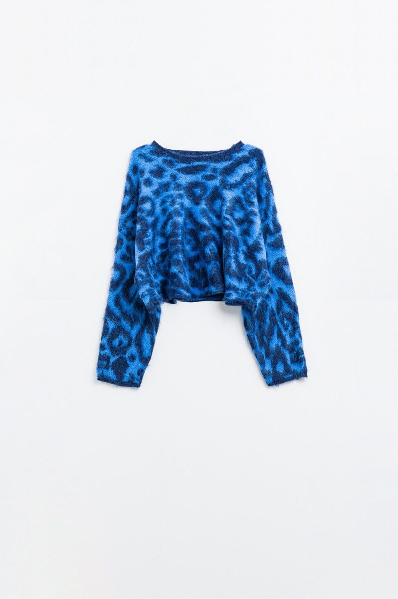 q2 women s sweater one size blue blue leopard print sweater made of knitted fabric with wool blue leopard print sweater made of knitted fabric with wool 5567146 63028 2610700821010 41960330330370