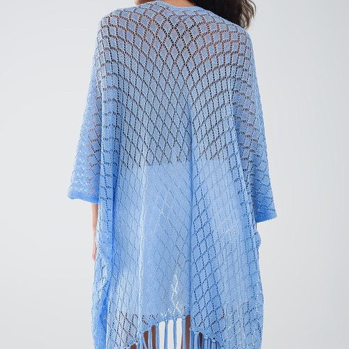 q2 women s sweater one size blue blue open cardigan with fringe ends and 3 4 sleeves blue open cardigan with fringe ends and 3 4 sleeves 1459908 60520 2505800821018 41100323094786