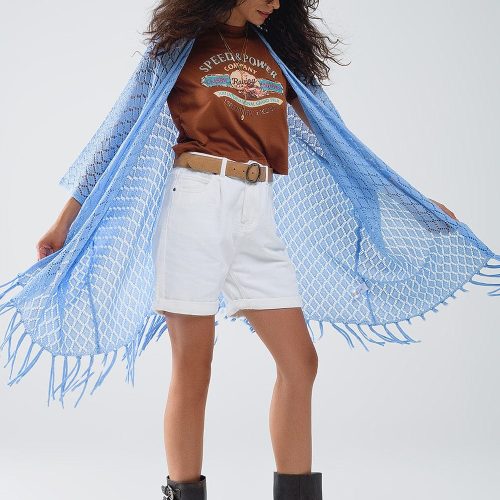 q2 women s sweater one size blue blue open cardigan with fringe ends and 3 4 sleeves blue open cardigan with fringe ends and 3 4 sleeves 1459908 60520 2505800821018 41100323127554