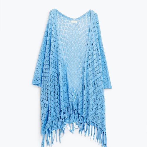 q2 women s sweater one size blue blue open cardigan with fringe ends and 3 4 sleeves blue open cardigan with fringe ends and 3 4 sleeves 1459908 60520 2505800821018 41100323193090