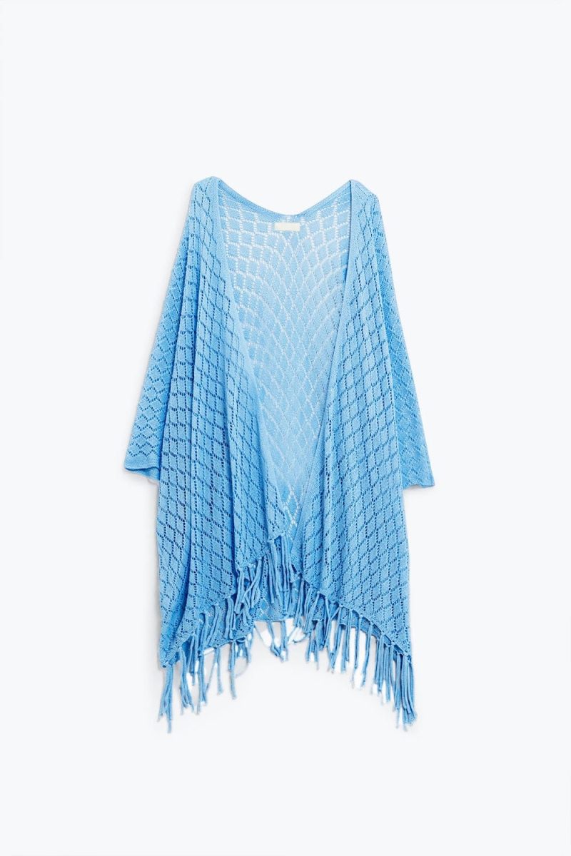 q2 women s sweater one size blue blue open cardigan with fringe ends and 3 4 sleeves blue open cardigan with fringe ends and 3 4 sleeves 1459908 60520 2505800821018 41100323193090