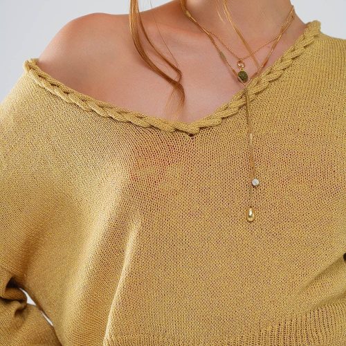 q2 women s sweater one size brown wide v neck light sweater with braided detail in gold wide v neck light sweater with braided detail in gold 5461131 58775 2467903121016 41045653913858