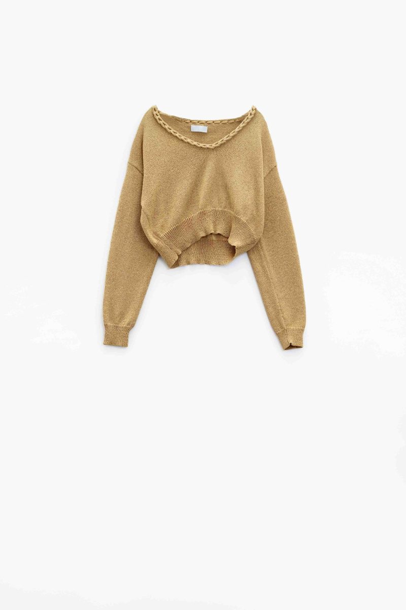 q2 women s sweater one size brown wide v neck light sweater with braided detail in gold wide v neck light sweater with braided detail in gold 5461131 58775 2467903121016 41045653946626