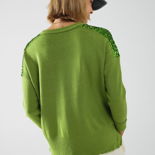 q2 women s sweater one size green green long sleeves sweater with sequins on the shoulders green long sleeves sweater with sequins on the shoulders 5557113 63033 2611201321016 42115285221634