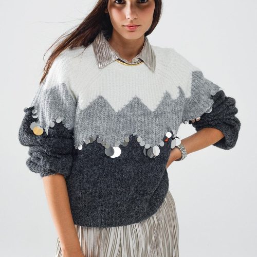 q2 women s sweater one size grey herringbone pattern sweater with sequin details in grey 5567319 62354 2567301921017 41749779480834