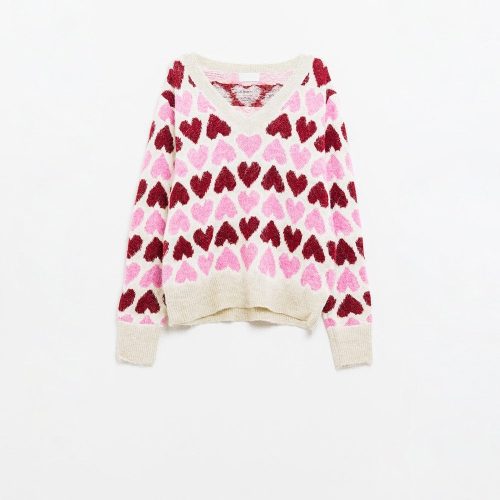 q2 women s sweater one size pink cozy white sweater with pink hearts 5604426 62937 2604402621016 41749775941890