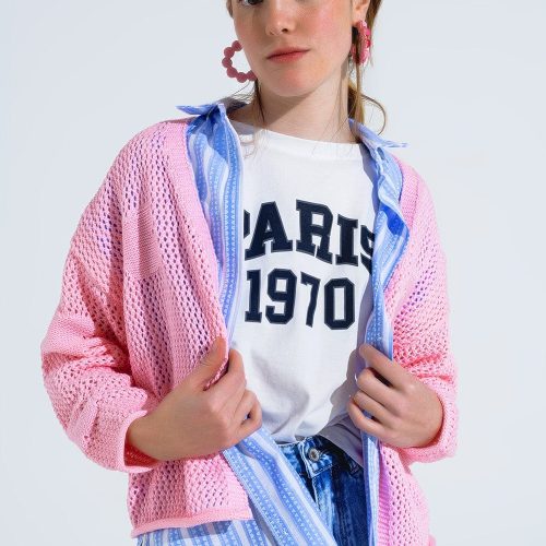 q2 women s sweater one size pink crochet cardigan with knitted clouds in pink 1470307 58808 2471202621016 40897556119810