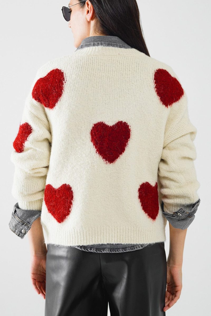 q2 women s sweater one size white cozy white sweater with red hearts cozy white sweater with red hearts 5604206 62936 2604300621019 41881160712450