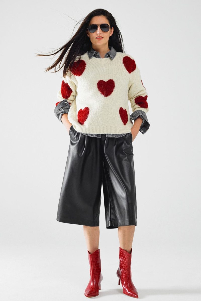 q2 women s sweater one size white cozy white sweater with red hearts cozy white sweater with red hearts 5604206 62936 2604300621019 41881160745218