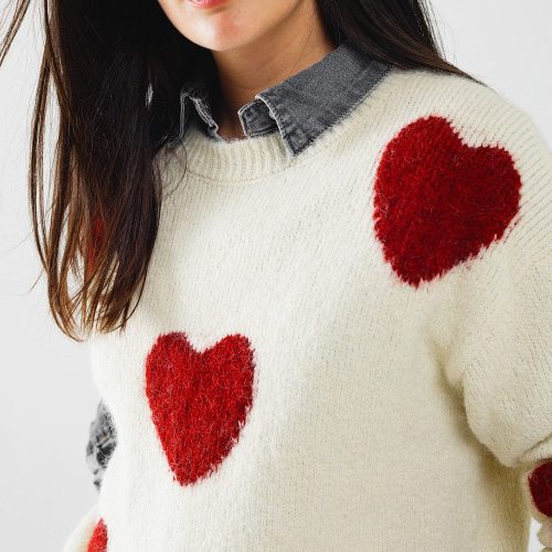 q2 women s sweater one size white cozy white sweater with red hearts cozy white sweater with red hearts 5604206 62936 2604300621019 41881160777986