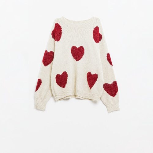 q2 women s sweater one size white cozy white sweater with red hearts cozy white sweater with red hearts 5604206 62936 2604300621019 41881160810754