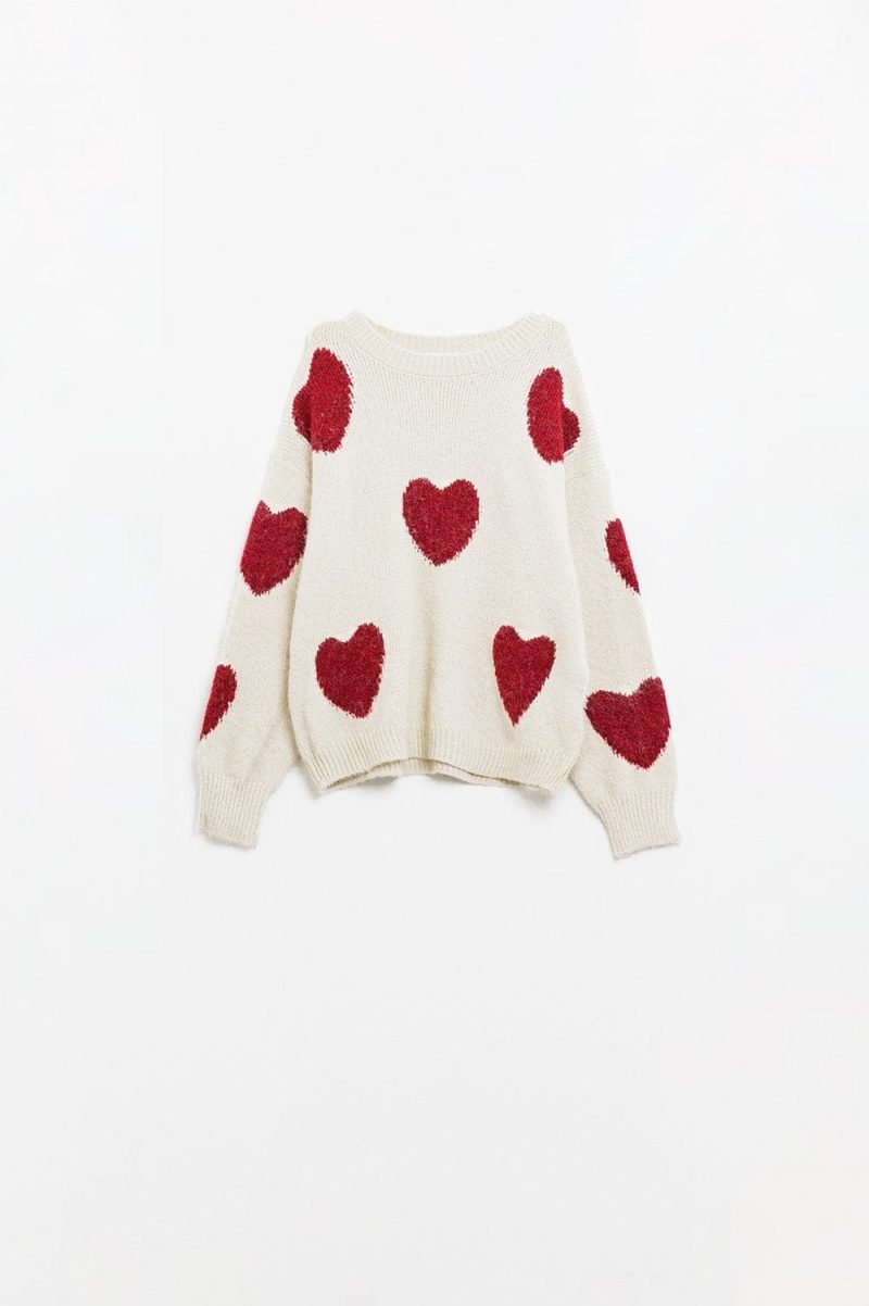 q2 women s sweater one size white cozy white sweater with red hearts cozy white sweater with red hearts 5604206 62936 2604300621019 41881160810754