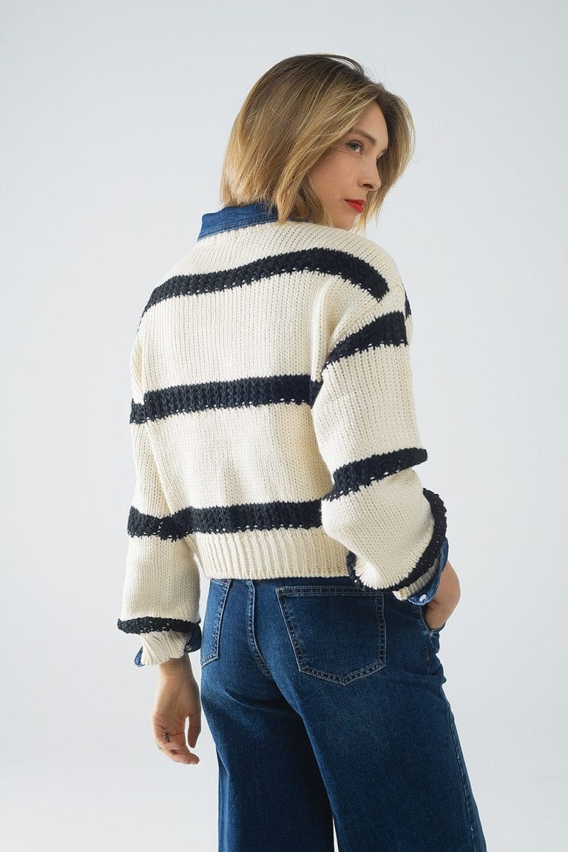 q2 women s sweater one size white relaxed beige jumper with black stripes relaxed beige jumper with black stripes 5581606 62421 2581600621010 41808927129858