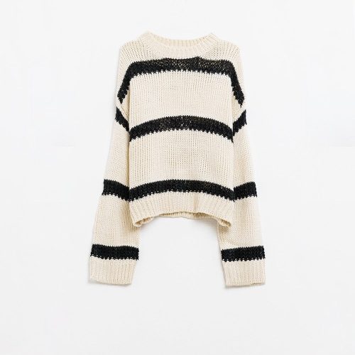 q2 women s sweater one size white relaxed beige jumper with black stripes relaxed beige jumper with black stripes 5581606 62421 2581600621010 41808927260930