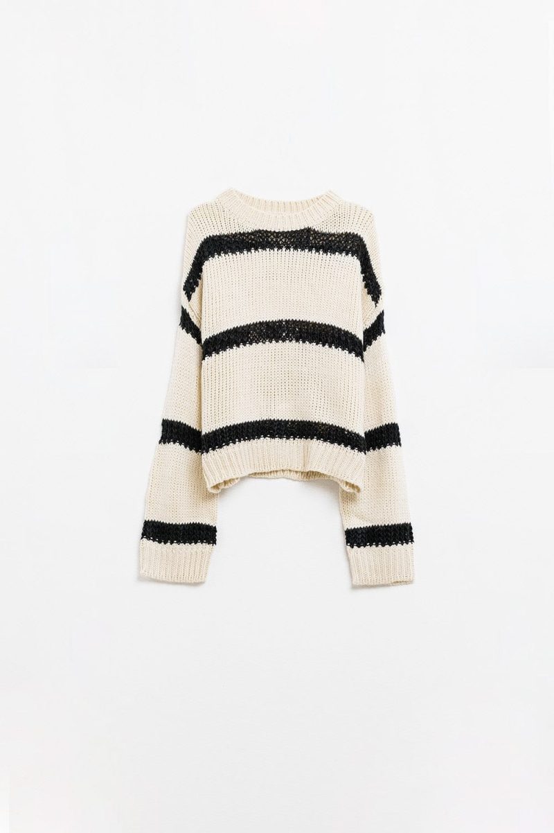 q2 women s sweater one size white relaxed beige jumper with black stripes relaxed beige jumper with black stripes 5581606 62421 2581600621010 41808927260930