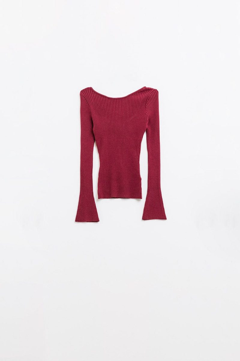 q2 women s sweater open back burgundy ribbed sweater open back burgundy ribbed sweater 42084548509954 1