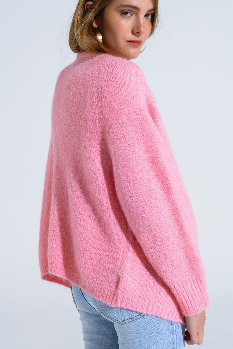 q2 women s sweater oversized fluffy knit open cardigan in pink with rib at them and cuffs oversized fluffy knit open cardigan in pink with rib at them and cuffs 40657672044802