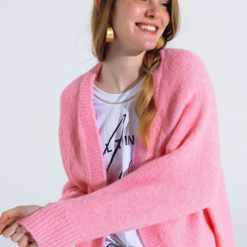 q2 women s sweater oversized fluffy knit open cardigan in pink with rib at them and cuffs oversized fluffy knit open cardigan in pink with rib at them and cuffs 40657672110338