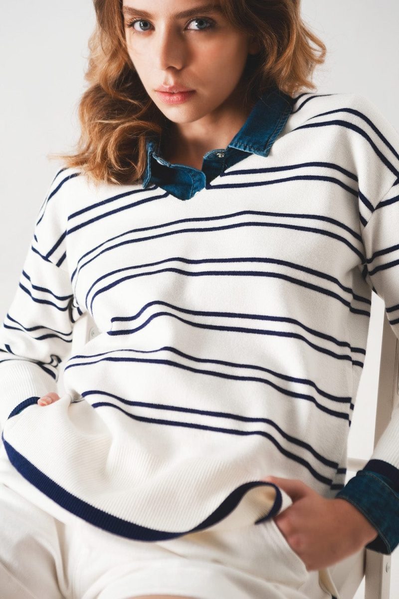 q2 women s sweater sweater in white with navy stripe sweater in white with navy stripe 39087850291458