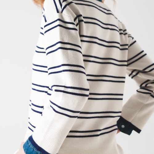 q2 women s sweater sweater in white with navy stripe sweater in white with navy stripe 39087850389762