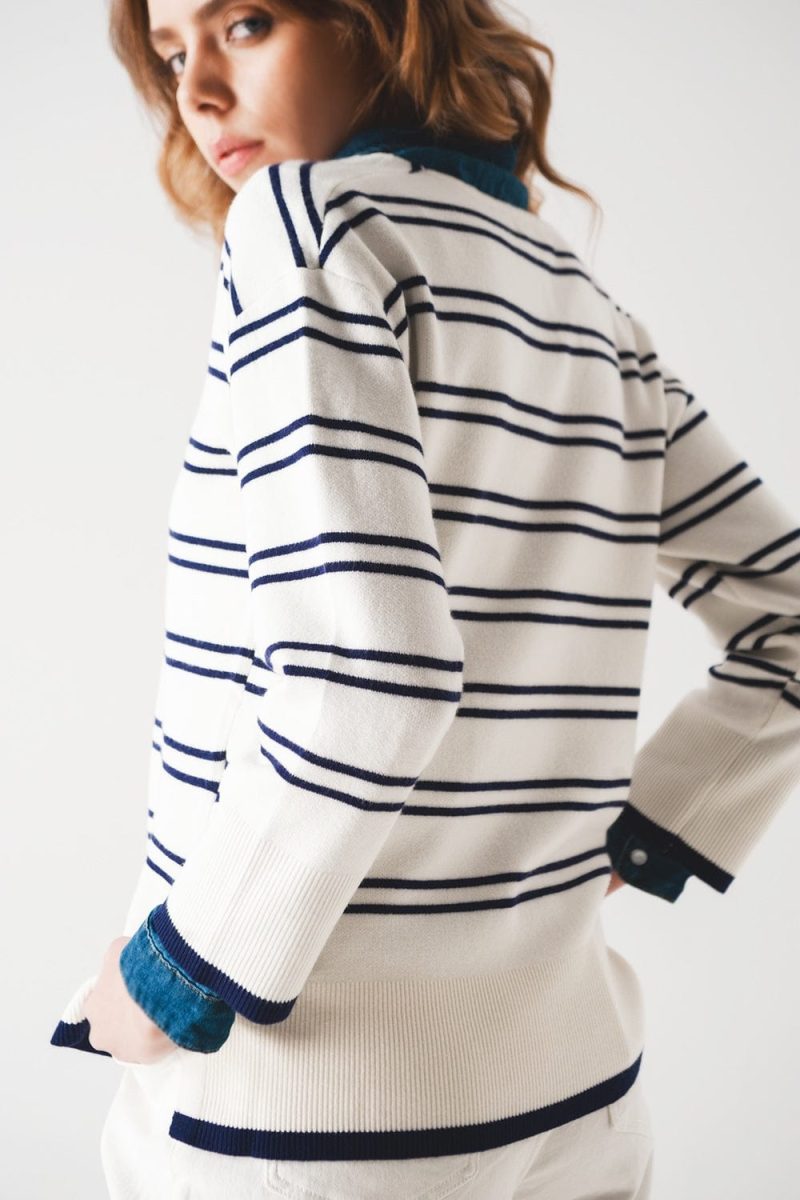 q2 women s sweater sweater in white with navy stripe sweater in white with navy stripe 39087850389762