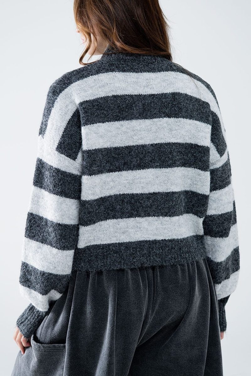 q2 women s sweater turtleneck gray striped sweater turtleneck gray striped sweater 42084484776194