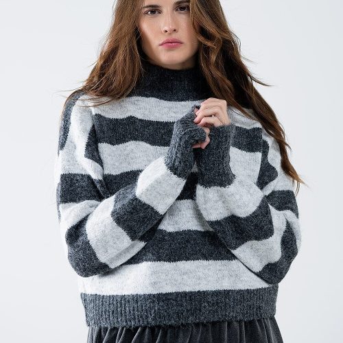 q2 women s sweater turtleneck gray striped sweater turtleneck gray striped sweater 42084484841730