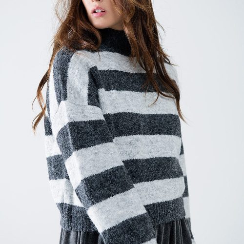 q2 women s sweater turtleneck gray striped sweater turtleneck gray striped sweater 42084484874498