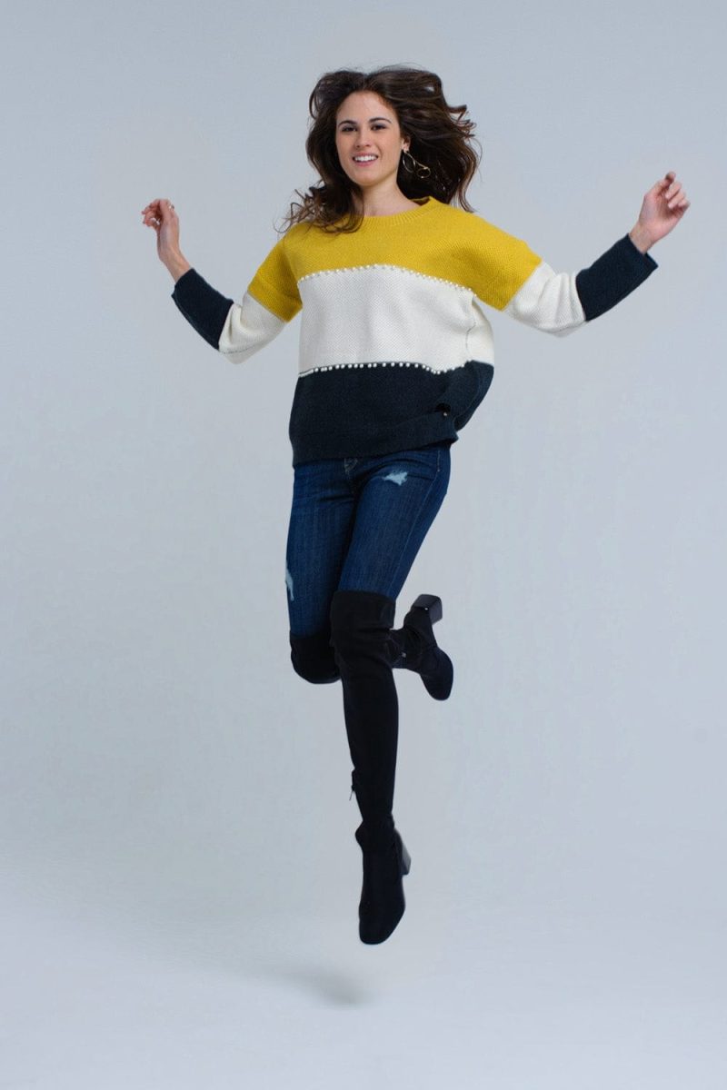 q2 women s sweater yellow knitted sweater with pearls 39086723694850