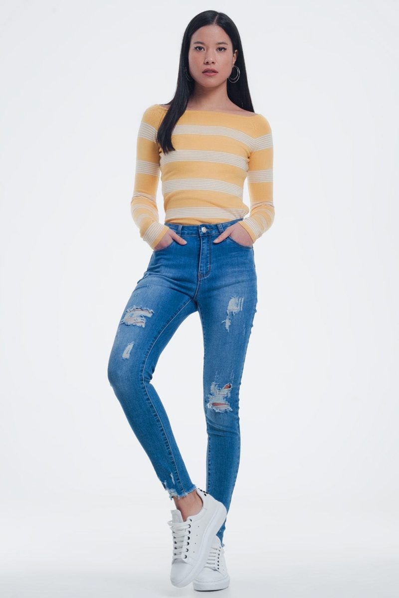 q2 women s sweater yellow striped sweater yellow striped sweater with boat neck 39086929772802