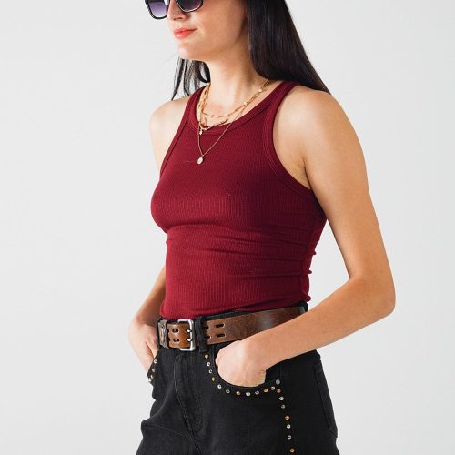 q2 women s tees tanks sleeveless burgundy top with ribbed details sleeveless burgundy top with ribbed details 41845947203842