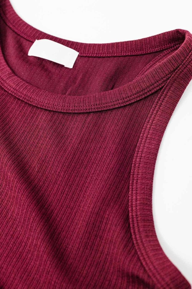 q2 women s tees tanks sleeveless burgundy top with ribbed details sleeveless burgundy top with ribbed details 41845947269378